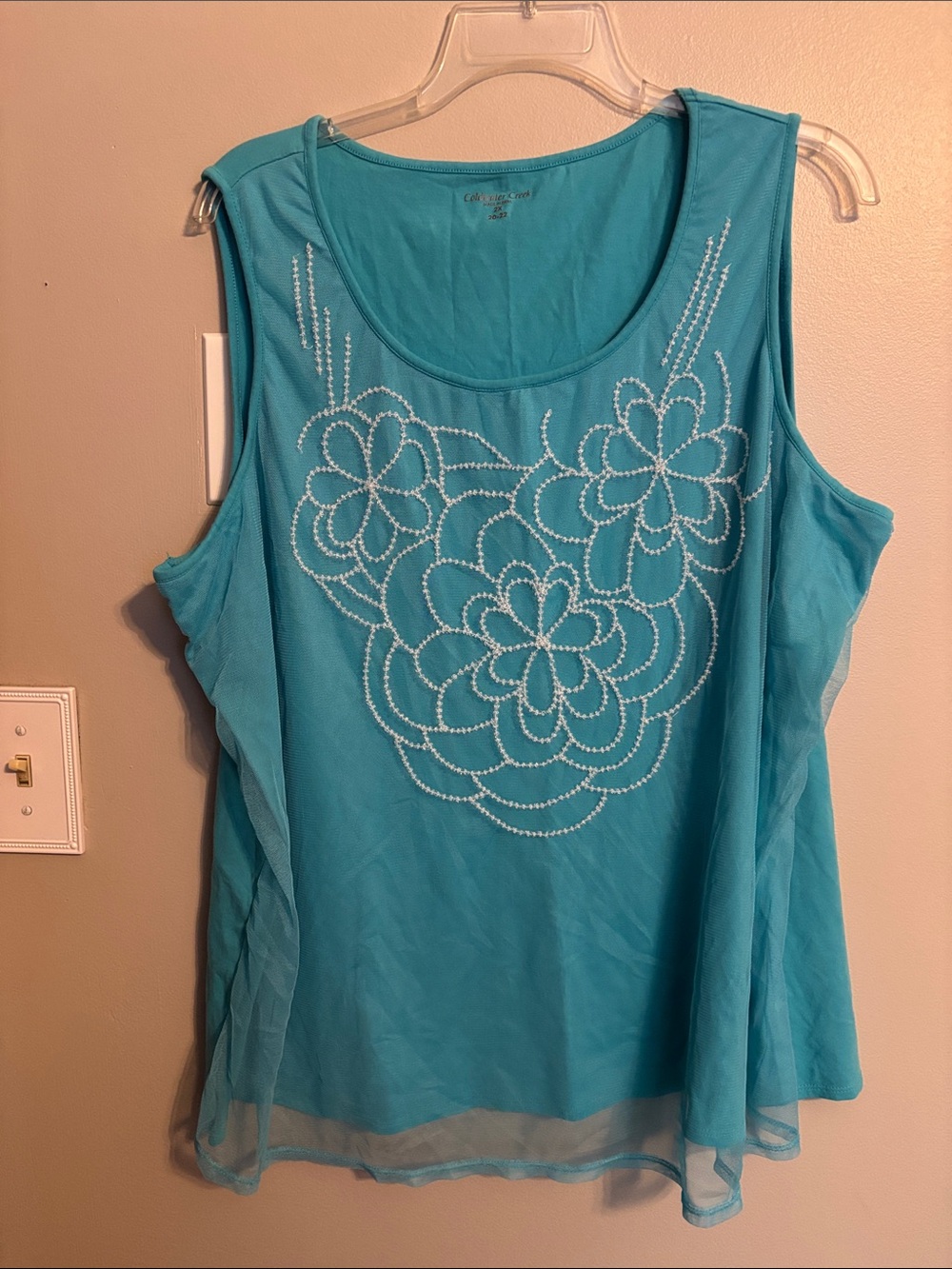 Coldwater Creek Turquoise Sleeveless Floral Beaded Tank